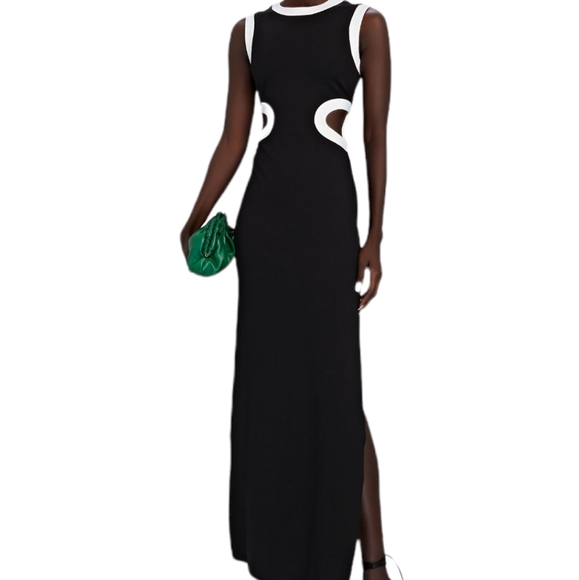 STAUD Dolce Contrast cut-out ponte Maxi dress black & white NWT - Picture 8 of 12